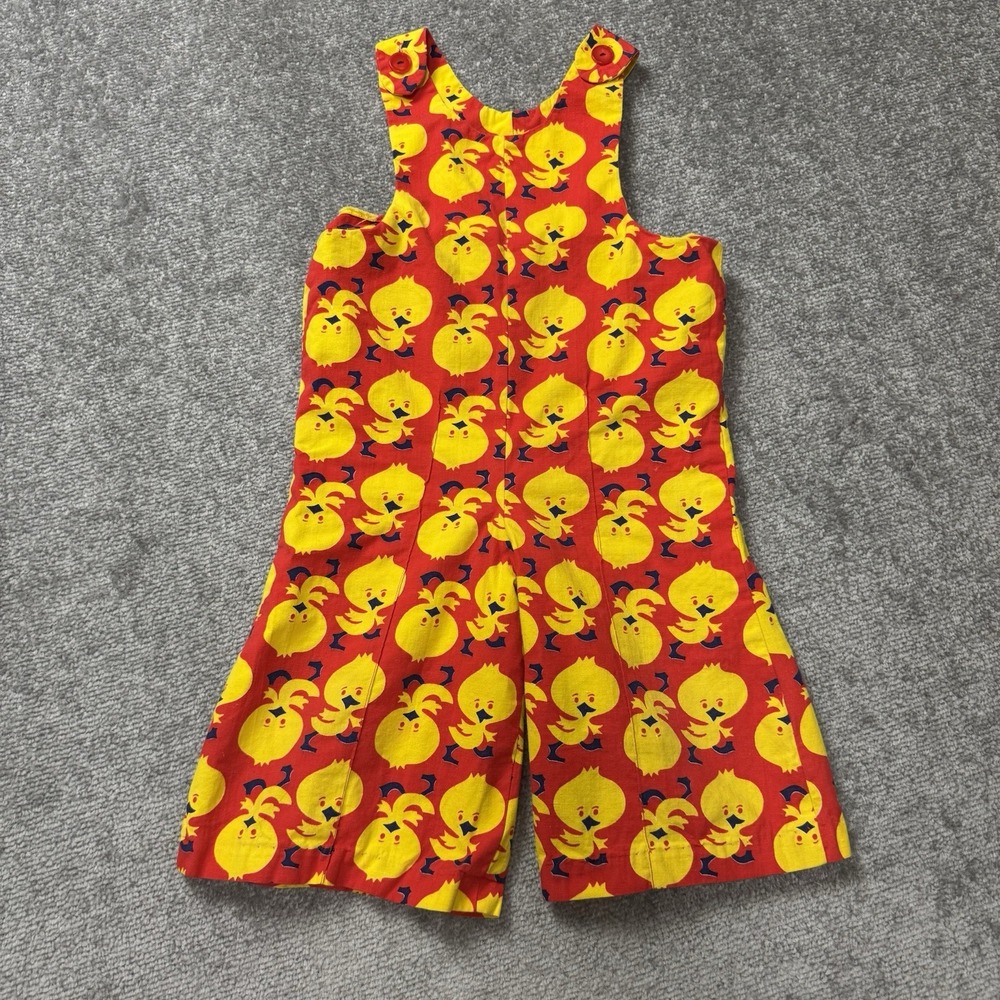 Vintage 70's Toddler Baby Overalls Ducks Wide Flare Leg Handmade 18-24 Months